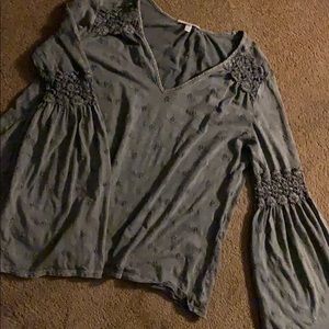 Anthropologie top w/gathered big bell sleeves.